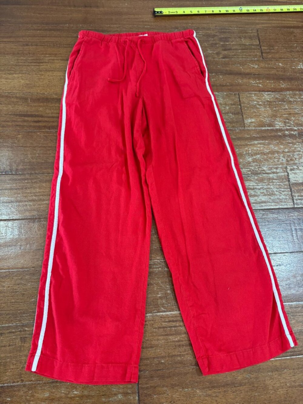 Gap Red Linen White Side Stripe Track Pants Small S Drawstring Wide Leg